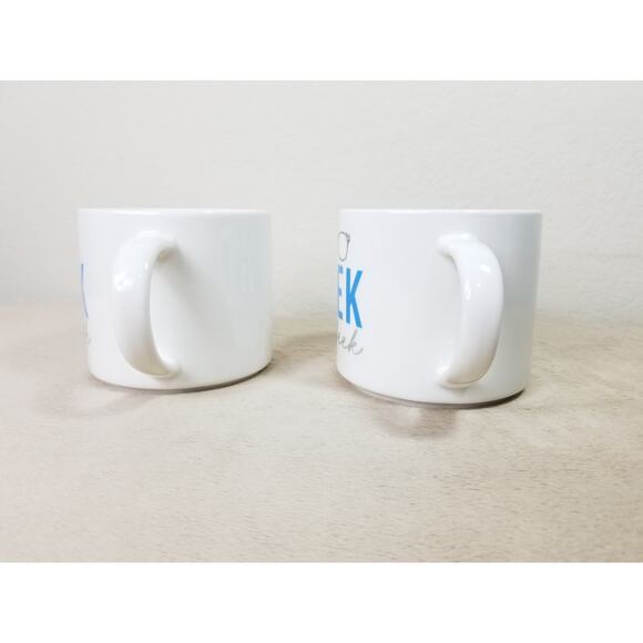 Geek On Fleek Coffee Mug Teacup 12oz Color White Blue 4" Porcelain x2 - Picture 5 of 13